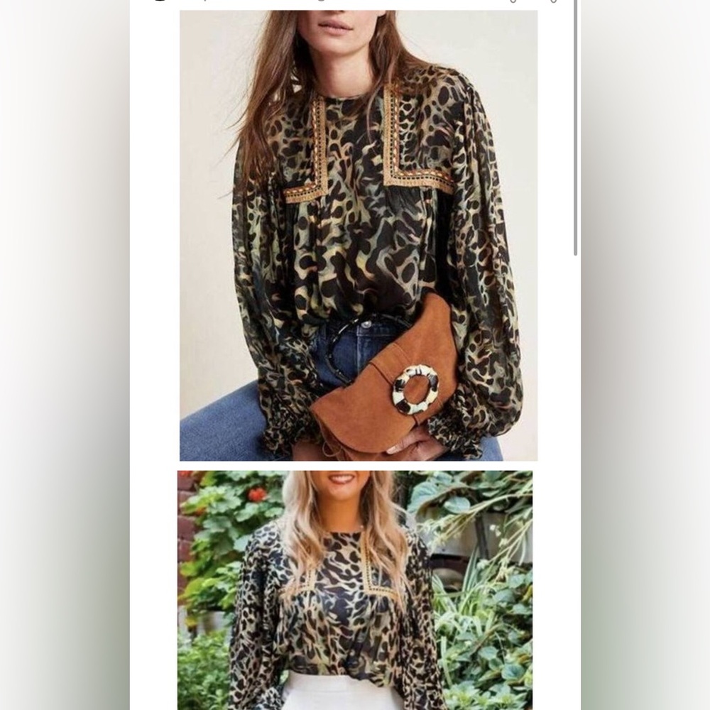 Anthropologie Top Blnk London animal print miranda peasant Small shirt‎ Maeve